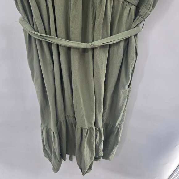 Ava and Viv Green V-Neck Buttoned Belted 100% Cotton Midi Dress 3x - Picture 6 of 12